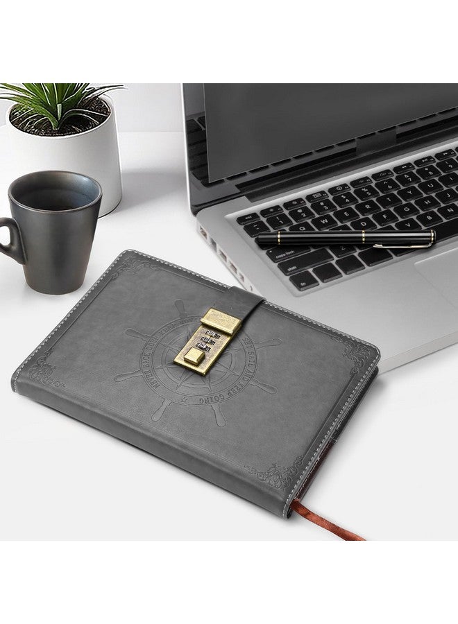 Kesote Diary With Lock, Refillable Journal With Lock Diary Organizer With Pen, Vintage Faux Leather A5 College Ruled Lined Pages Locking Journal Notebook, Grey - Image 5