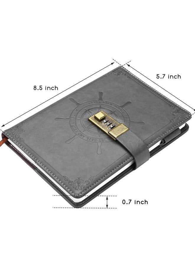 Kesote Diary With Lock, Refillable Journal With Lock Diary Organizer With Pen, Vintage Faux Leather A5 College Ruled Lined Pages Locking Journal Notebook, Grey - Image 2