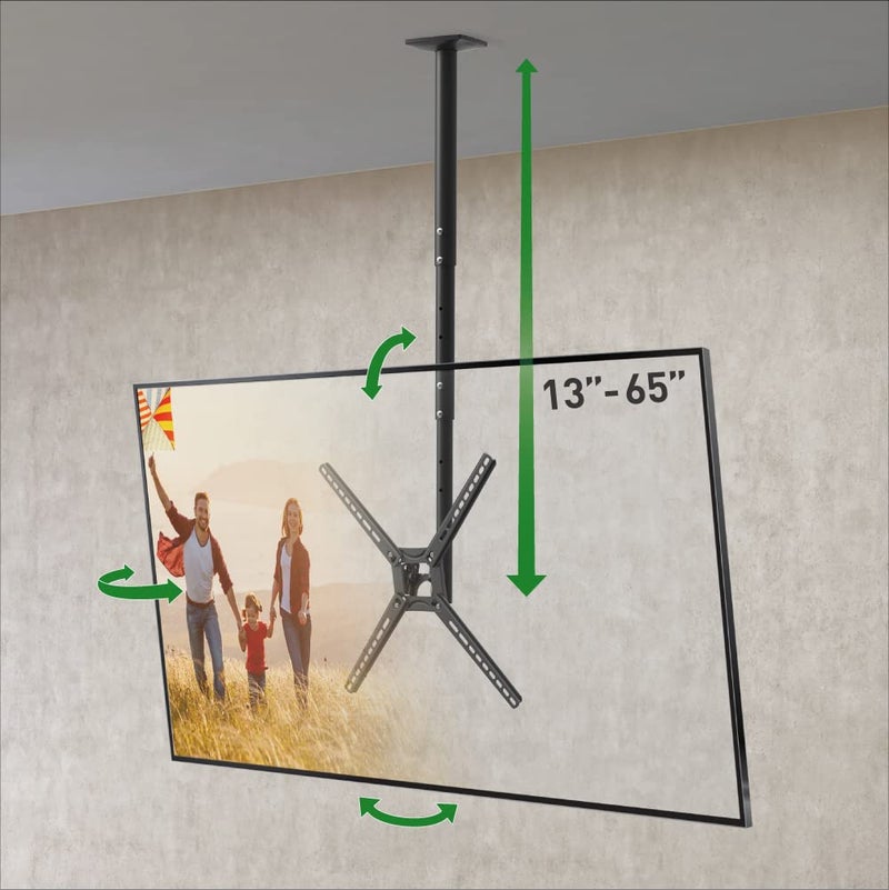 Barkan TV Ceiling Mount 2965 inch Full Motion 3 Movement FlatCurved Screen Bracket Holds up to 88 lbs Telescopic Height Adjustment Lifetime Limited Warranty Fits LED OLED LCD Black