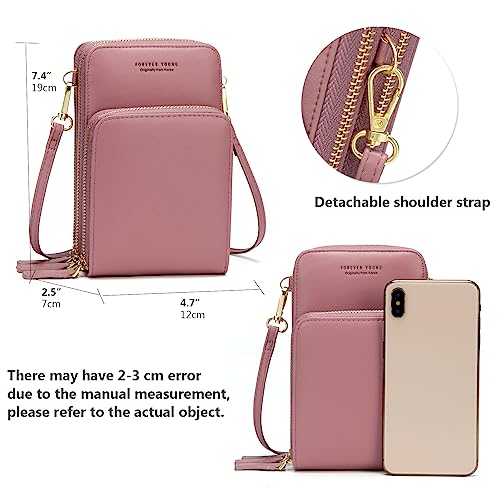 My Friday myfriday Small Crossbody Cell Phone Bag for Women, Mini Over Shoulder Handbag Purse with Credit Card Slots (A-pink) - Image 3
