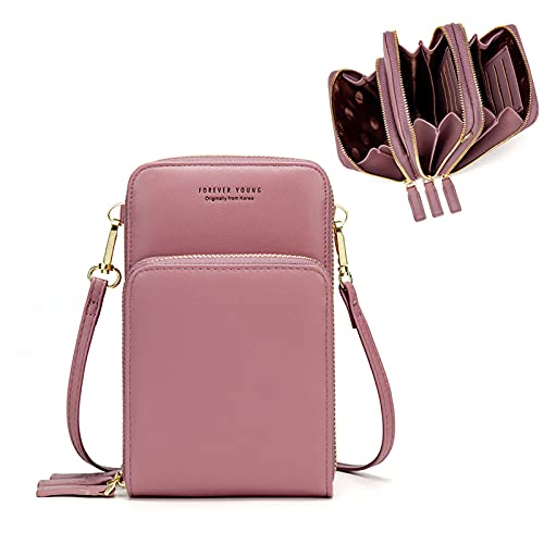 My Friday myfriday Small Crossbody Cell Phone Bag for Women, Mini Over Shoulder Handbag Purse with Credit Card Slots (A-pink) - Image 1