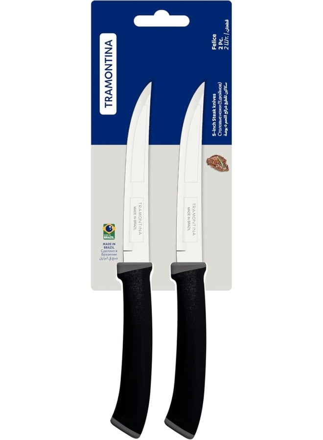 Tramontina Felice Plain Edge Steak Knives 2-Piece Set, Black - Image 1