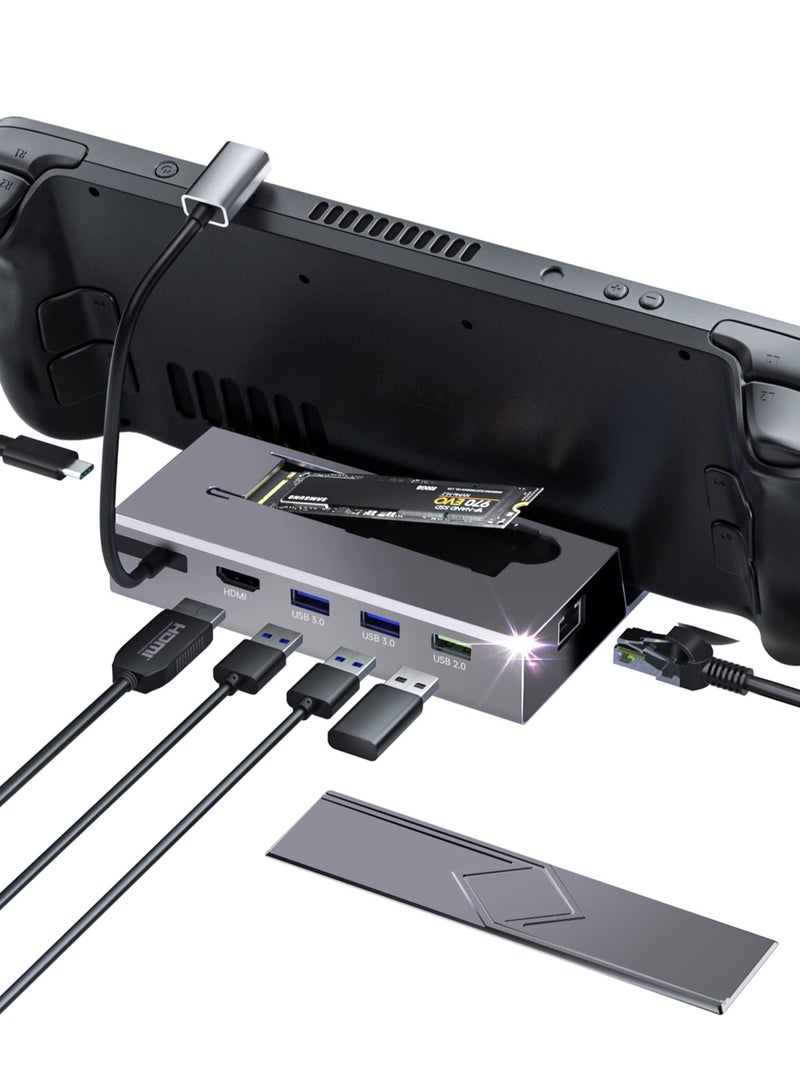 Barakah M.2 Docking Station for Steam Deck, 7 in 1 Docking Station with SSD Port HDMI 2.0 4K@60Hz, Gigabit Ethernet, 3 USB and Full Speed USB-C Charge Port Compatible with Valve Steam Deck - Image 1
