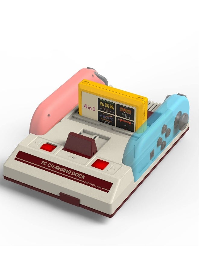 Generic Famicom Style Charging Station for Nintendo Switch Joy Con Controllers with Overcharge Protection and Game Card Storage  - Image 1