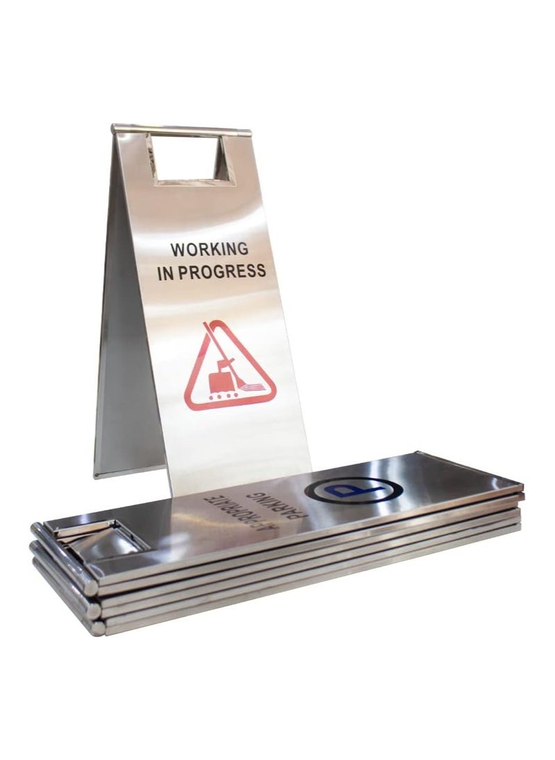 BERRY Stainless Steel Work in Progress Sign | Stainless Steel Warning Sign Board for Safety | Easily Carry Windproof Work in Progress A Frame  - Image 3
