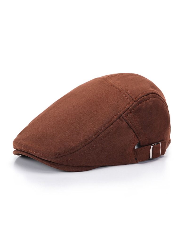 Loquat Men's English Retro Beret Literary Solid Color Hat Adjustable Brown 