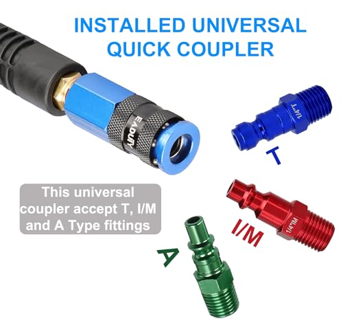 EADUTY Heavy Duty Polyurethane Recoil Air Hose 1/4 in x 50 ft, Lightweight, Flexible Compressor Hose with Universal Quick Coupler, Plug and Bend Restrictors, Gray - Image 4