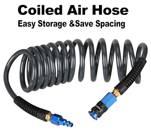 EADUTY Heavy Duty Polyurethane Recoil Air Hose 1/4 in x 50 ft, Lightweight, Flexible Compressor Hose with Universal Quick Coupler, Plug and Bend Restrictors, Gray - Image 3