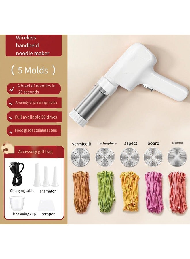 Handheld Electric Pasta Maker, 5-in-1 Cordless Pasta Maker Machine, Portable Noodle Maker with Dough Cutter, Automatic Noodle Press Machine, Homemade Spaghetti Maker-White  - Image 1