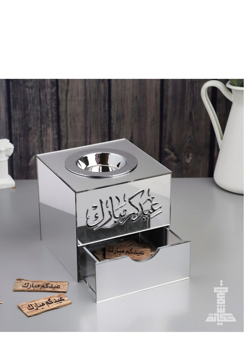 Story Of Candle A Distinctive and Elegant Incense Burner that Comes with an Arabic Phrase, Made of Silver Acrylic and Luxurious Wood 