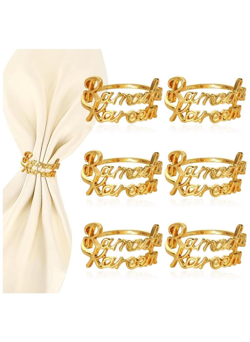 Jorunb - Ramadan Napkin Rings 6Pcs Gold Napkin Rings with Ramadan Kareem/Bismillah Letters Napkin Buckles Holder Eid Mubarak Party Ramadan Festival Table Decoration - Image 1