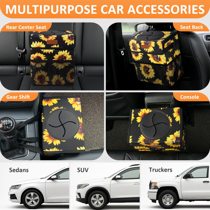 Vankor Car Trash Can for Car Cute,Bag Bin Hanging Waterproof Automotive Garbage Cans Leak Proof Vehicle Trash Can Sunflower - Image 5