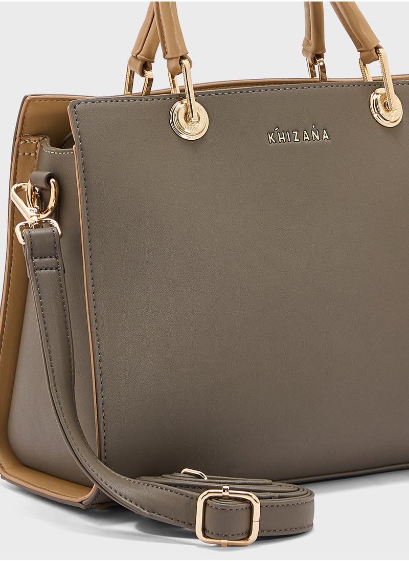 Contrast Handle Satchel Bag