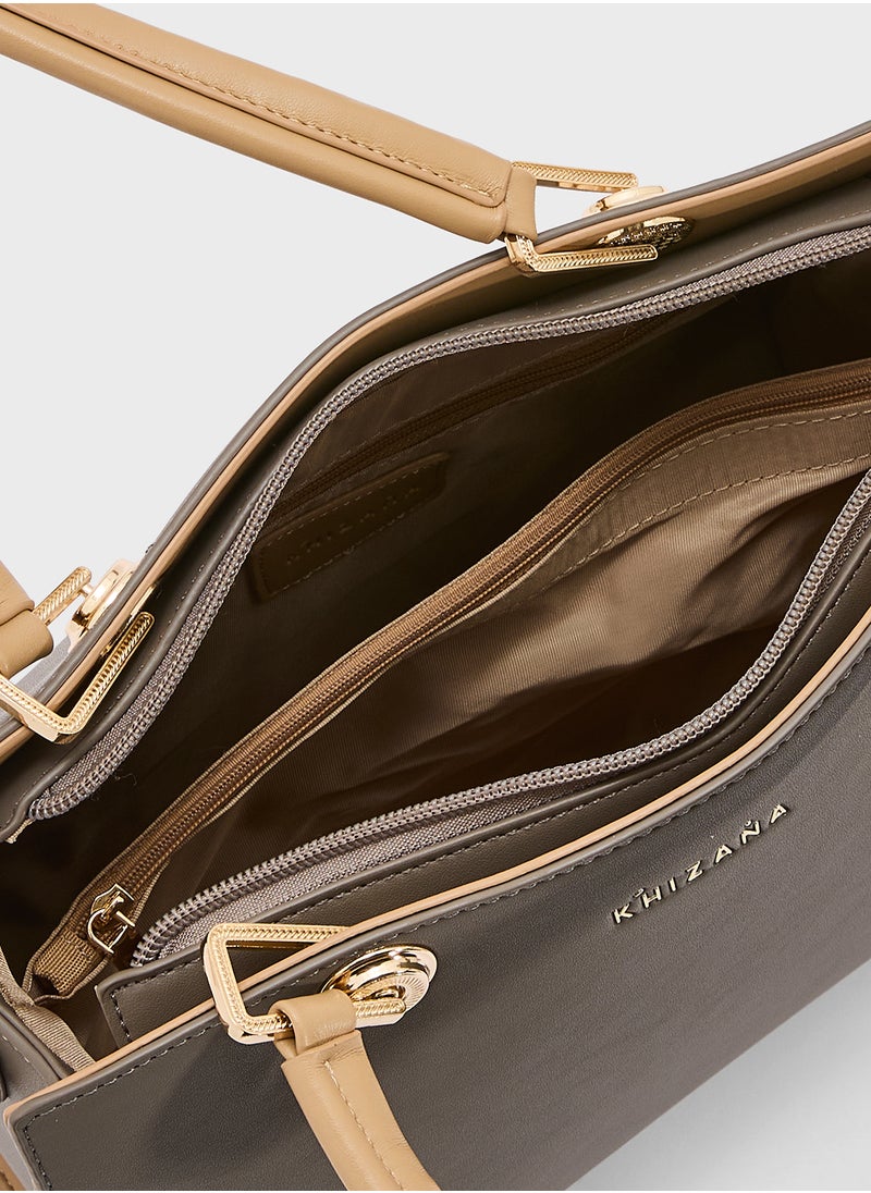 Contrast Handle Satchel Bag