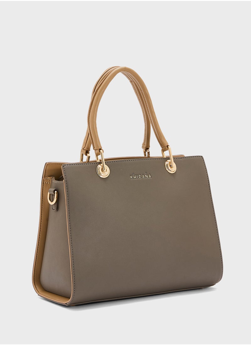 Contrast Handle Satchel Bag