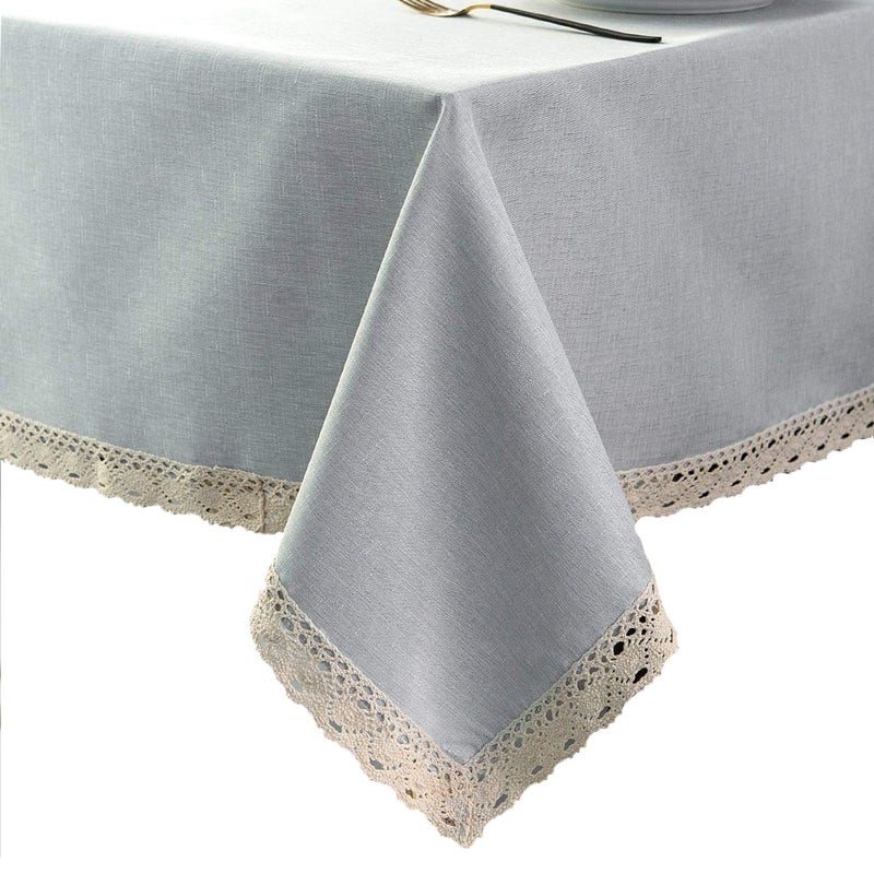 EHouseHome Faux Linen Tablecloth with Lace Trim  WaterproofSpill ProofStain ResistantWrinkle FreeOil Proof  for Banquet PartiesDinnerKitchenWeddingHolidaySilver Grey Square 70X70Inch