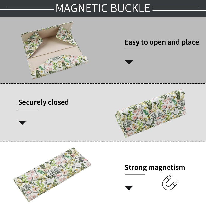 FlyingMage Foldable Glasses Holder Hard Shell Eyeglasses Case Fashion PU Leather Sunglasses Protective Cover (White Flowering Shrubs) - Image 5