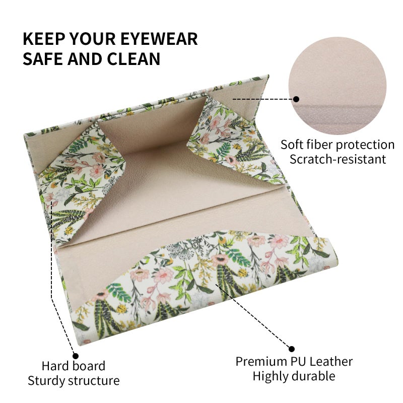 FlyingMage Foldable Glasses Holder Hard Shell Eyeglasses Case Fashion PU Leather Sunglasses Protective Cover (White Flowering Shrubs) - Image 4