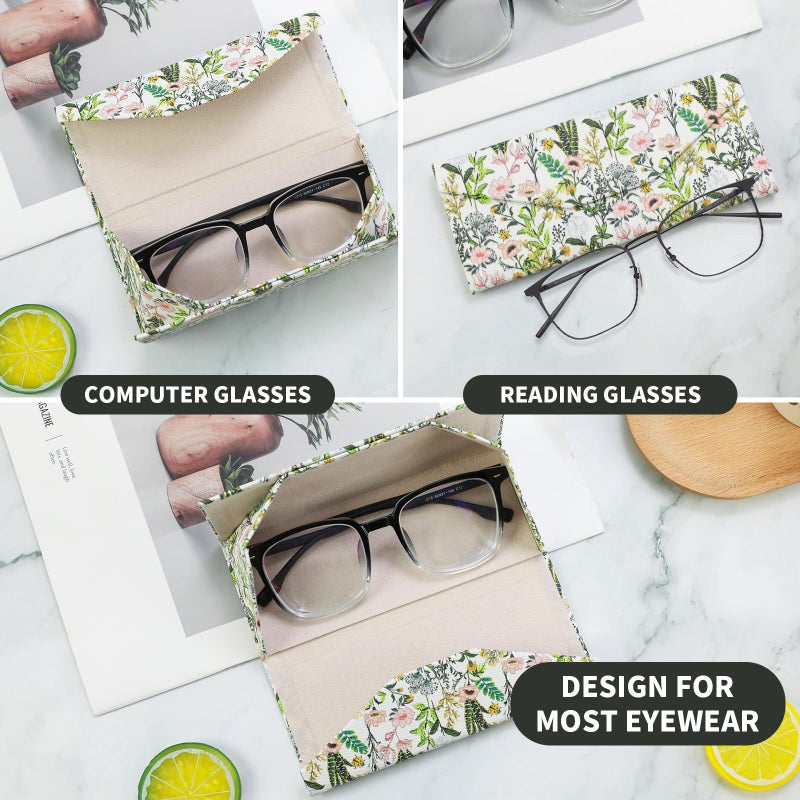 FlyingMage Foldable Glasses Holder Hard Shell Eyeglasses Case Fashion PU Leather Sunglasses Protective Cover (White Flowering Shrubs) - Image 2