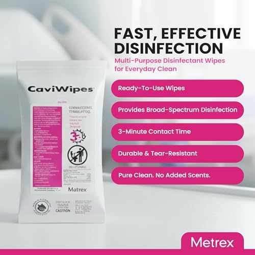 Metrex CaviWipes Disinfecting Towelettes – Durable Non-Woven Disinfecting Wipes for Hard, Non-Porous Surfaces in Healthcare & Laboratory, Pre-Saturated with CaviCide – 45 Wipes/Flat Pack (1 Pack) - Image 2