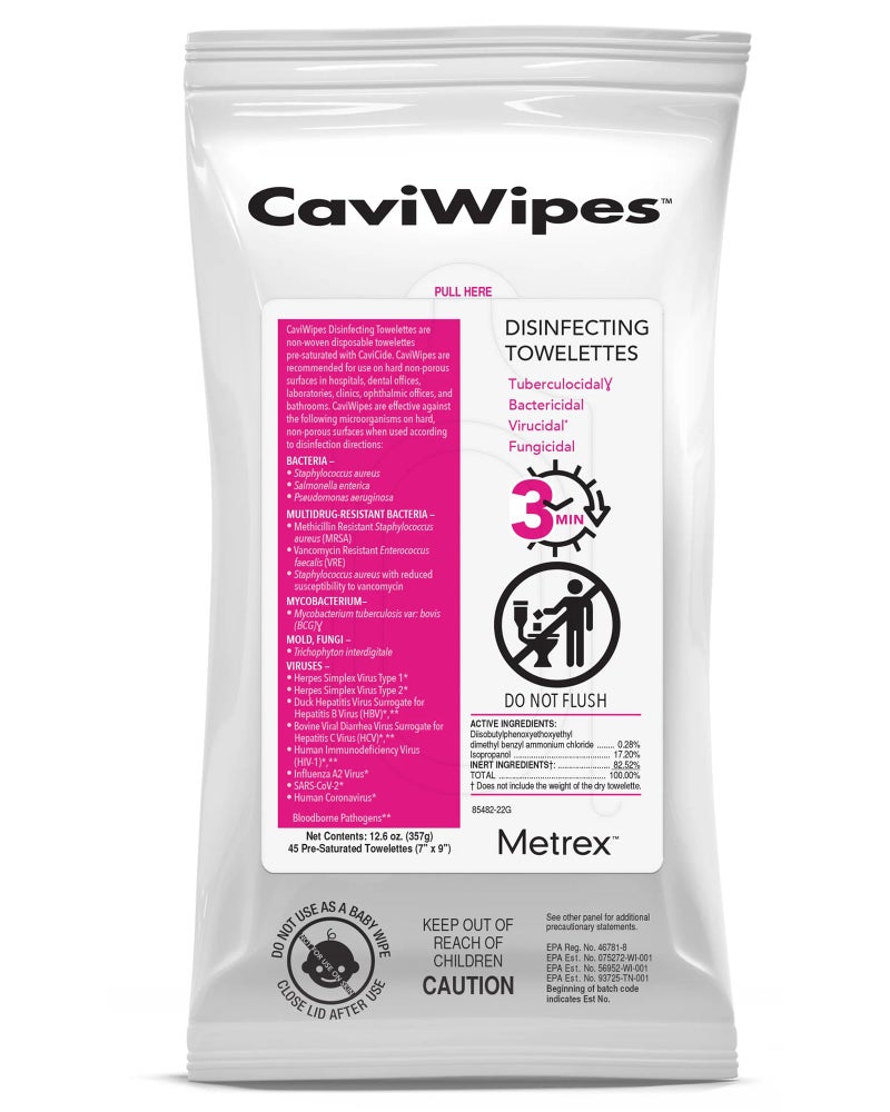 Metrex CaviWipes Disinfecting Towelettes – Durable Non-Woven Disinfecting Wipes for Hard, Non-Porous Surfaces in Healthcare & Laboratory, Pre-Saturated with CaviCide – 45 Wipes/Flat Pack (1 Pack) - Image 1