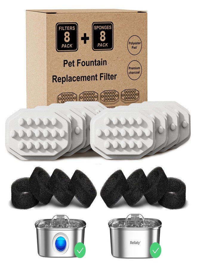 Rellaty Official Cat Fountain Filters (8 Filters +8 Sponges) - Image 1