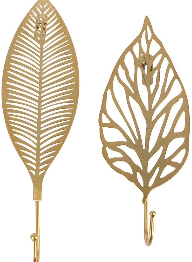 Excefore 2Pcs Iron Decorative Wall Hooks Leaf Wall- Mounted Coat Hanger Key Holder Wall Hat Bag Hooks Household Storage Hook  - Image 1