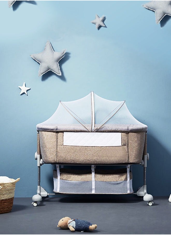 Kidilo Adjustable Canopy Bedside Crib 3 in 1 Folding Baby Cradle with Mosquito Net, Baby Bedside Sleeper, Easy Fold Portable Crib with Newborn Storage Basket, Bedside Cradle with Comfort Mattress/Travel Bag (Cradle) Gray  - Image 2