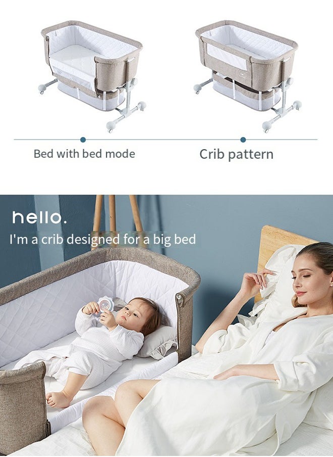 Kidilo Adjustable Canopy Bedside Crib 3 in 1 Folding Baby Cradle with Mosquito Net, Baby Bedside Sleeper, Easy Fold Portable Crib with Newborn Storage Basket, Bedside Cradle with Comfort Mattress/Travel Bag (Cradle) Gray  - Image 3