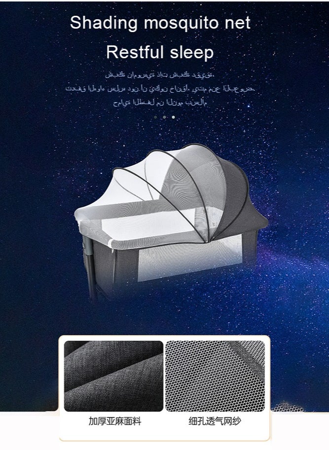 Kidilo Adjustable Canopy Bedside Crib 3 in 1 Folding Baby Cradle with Mosquito Net, Baby Bedside Sleeper, Easy Fold Portable Crib with Newborn Storage Basket, Bedside Cradle with Comfort Mattress/Travel Bag (Cradle) Gray  - Image 4