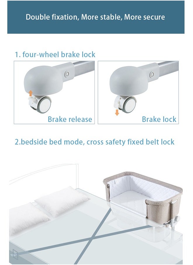 Kidilo Adjustable Canopy Bedside Crib 3 in 1 Folding Baby Cradle with Mosquito Net, Baby Bedside Sleeper, Easy Fold Portable Crib with Newborn Storage Basket, Bedside Cradle with Comfort Mattress/Travel Bag (Cradle) Gray  - Image 5