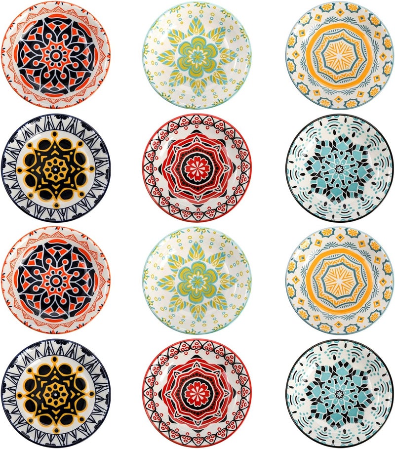 Cedilis 12 Pack Ceramic Soy Sauce Dipping Bowls 35oz Pinch Bowls for Kitchen Prep 4 Inch Small Sushi Dish Plate Colorful Condiments Bowl for Side Dishes - Image 1