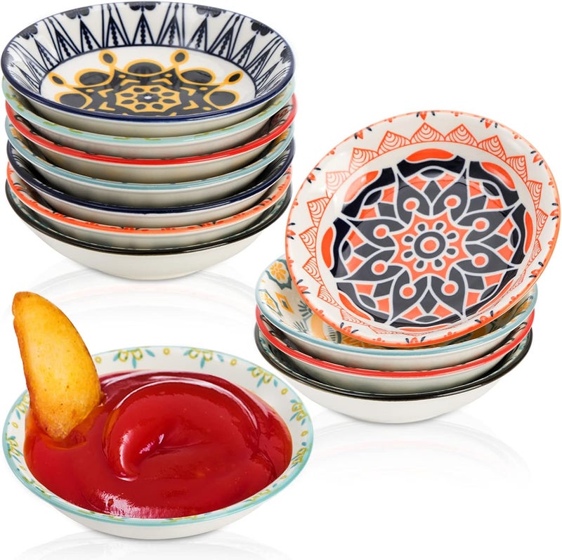 Cedilis 12 Pack Ceramic Soy Sauce Dipping Bowls 35oz Pinch Bowls for Kitchen Prep 4 Inch Small Sushi Dish Plate Colorful Condiments Bowl for Side Dishes - Image 2
