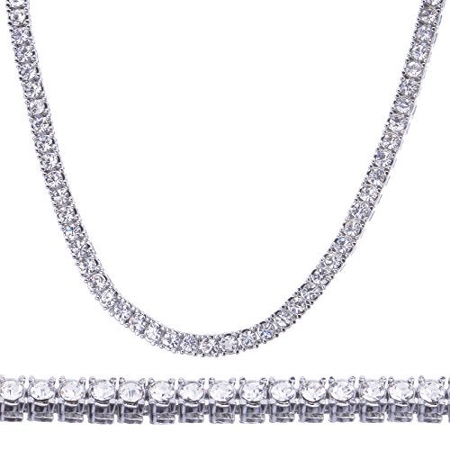 METALTREE98 16" Choker Tennis Necklace Fashion Lab Diamond Silver Plated Solitaires Chain Women's Rapper Hip Hop - Image 1