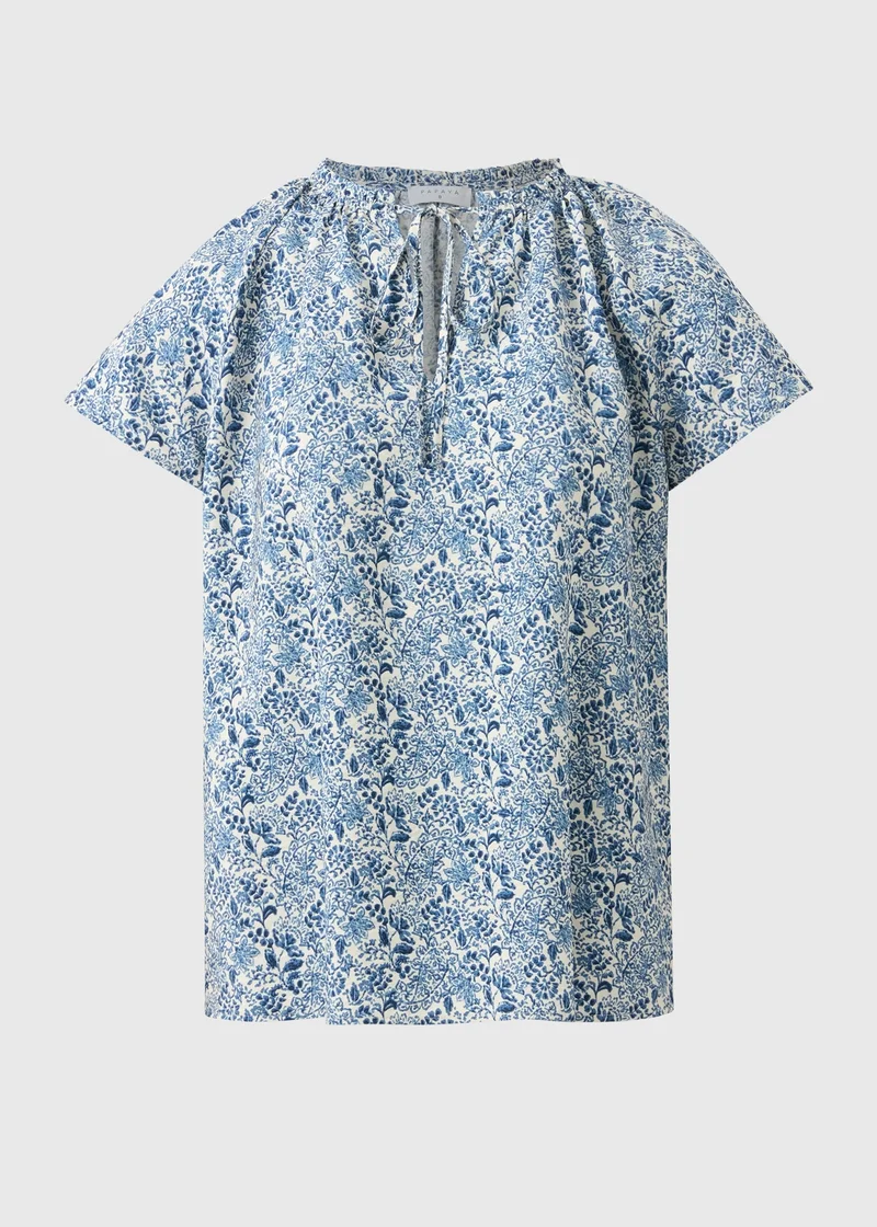 Matalan Blue Floral Print Tie Neck Co Ord Blouse