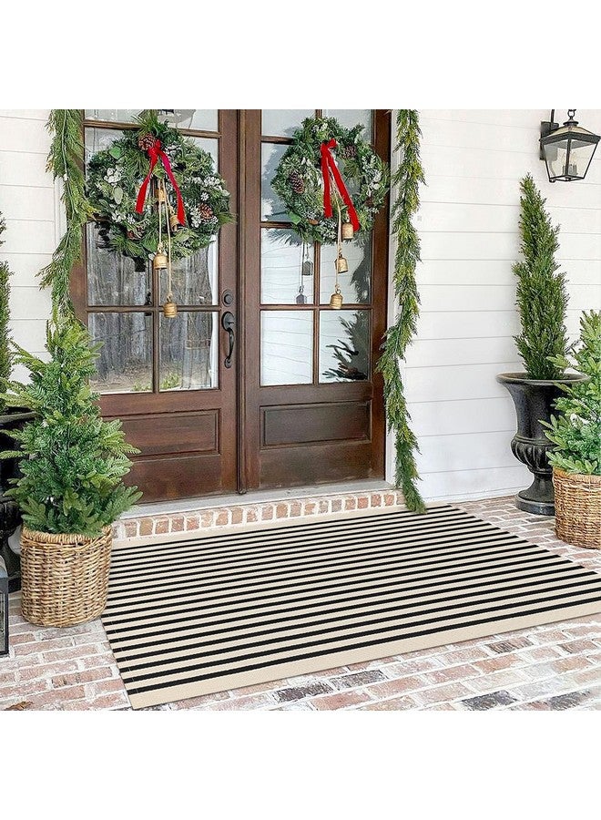 KILOCOCO Beige Striped Rug - 4'X6' Front Door Mat Outdoor, Welcome Mats Rugs Outdoor, Cotton Washable Front Porch Rug Layered Doormats for Patio Farmhouse Entryway Kitchen Laundry Room - Image 5