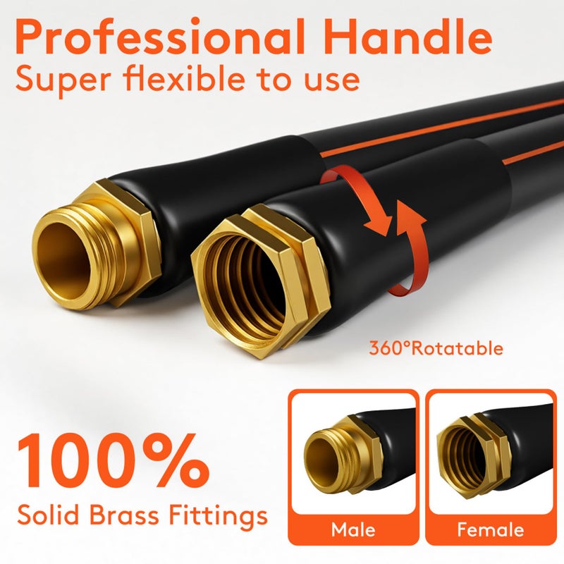 RainBro Flexibility Garden Hose, 10ft x 5/8", No-Kink, Wear-Resistant & Freeze-Resistant, Flexible Water Hose, Rubber Hose With Male/Female Fittings, Working Pressure 200 PSI,Burst 600 PSI, 3/4'' GHT - Image 5