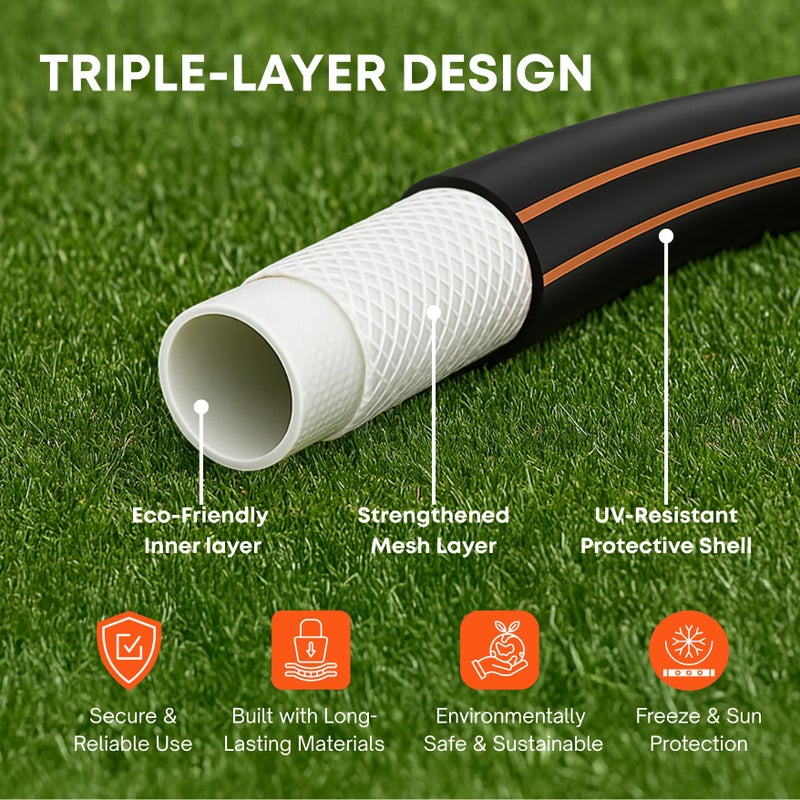 RainBro Flexibility Garden Hose, 10ft x 5/8", No-Kink, Wear-Resistant & Freeze-Resistant, Flexible Water Hose, Rubber Hose With Male/Female Fittings, Working Pressure 200 PSI,Burst 600 PSI, 3/4'' GHT - Image 4