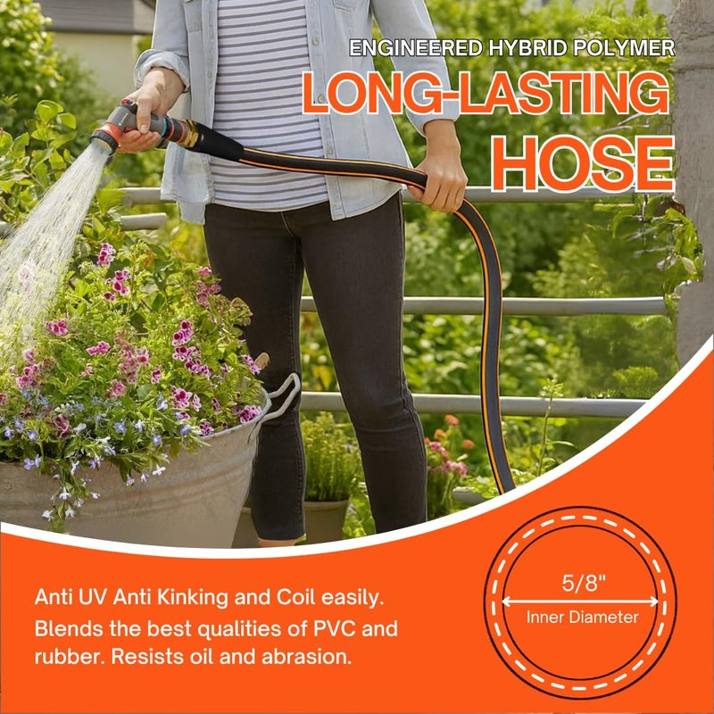 RainBro Flexibility Garden Hose, 10ft x 5/8", No-Kink, Wear-Resistant & Freeze-Resistant, Flexible Water Hose, Rubber Hose With Male/Female Fittings, Working Pressure 200 PSI,Burst 600 PSI, 3/4'' GHT - Image 2