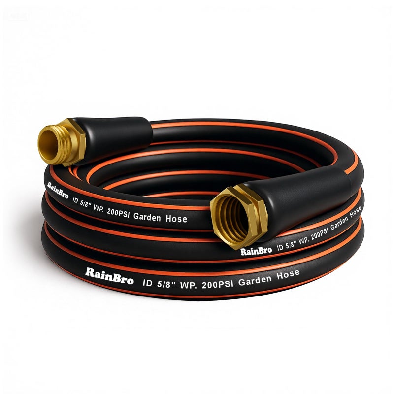RainBro Flexibility Garden Hose, 10ft x 5/8", No-Kink, Wear-Resistant & Freeze-Resistant, Flexible Water Hose, Rubber Hose With Male/Female Fittings, Working Pressure 200 PSI,Burst 600 PSI, 3/4'' GHT - Image 1