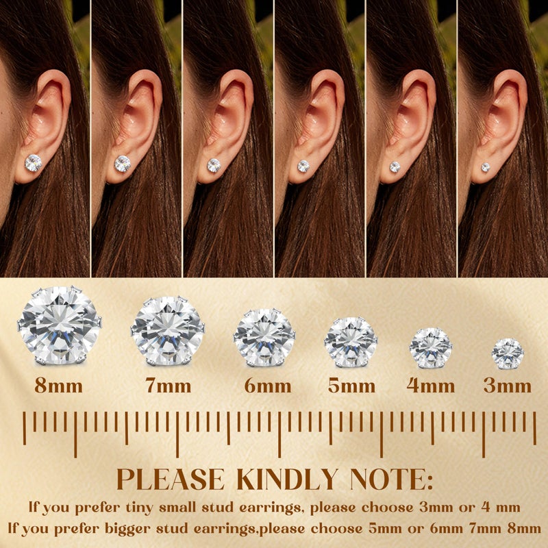 LOYALLOOK 12 Pairs Stainless Steel Round Cubic Zirconia Birthstone Stud Earrings for Women 7mm - Image 4