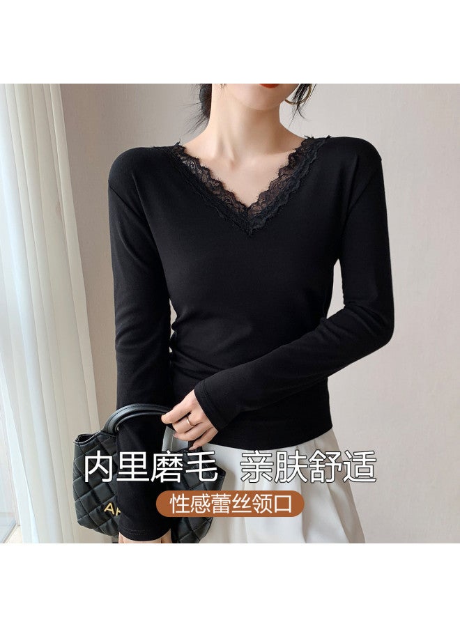 Top melon New Autumn V-Neck Lace Women'S Top, Base Layer Shirt For Women - Image 2
