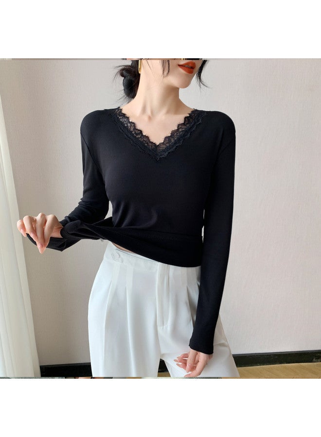 Top melon New Autumn V-Neck Lace Women'S Top, Base Layer Shirt For Women - Image 5