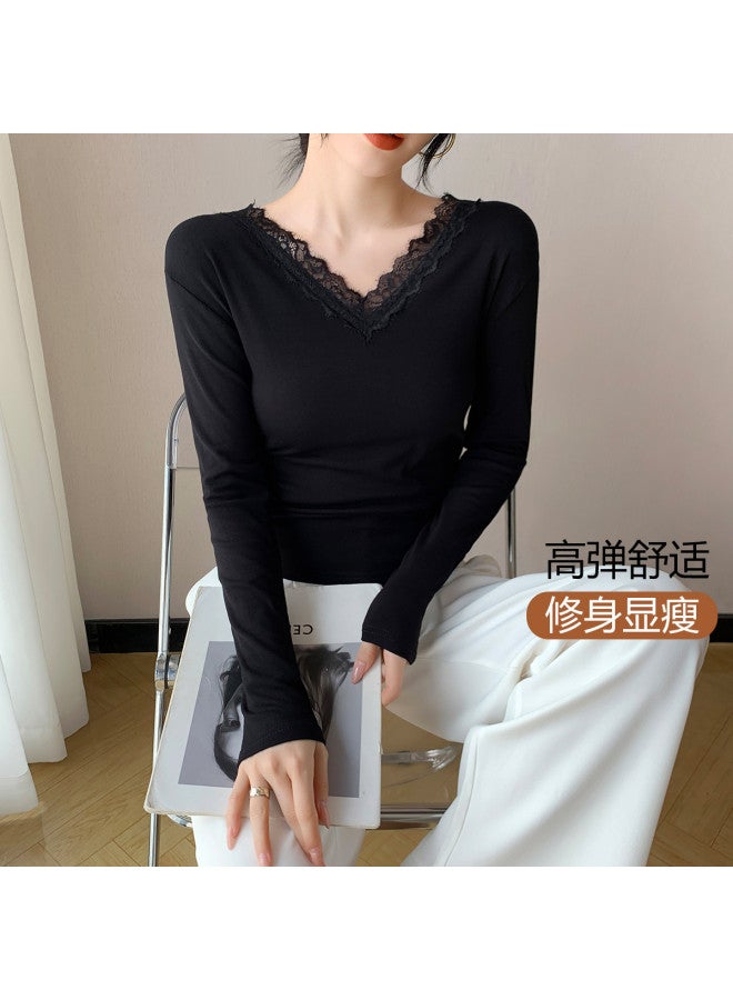 Top melon New Autumn V-Neck Lace Women'S Top, Base Layer Shirt For Women - Image 4