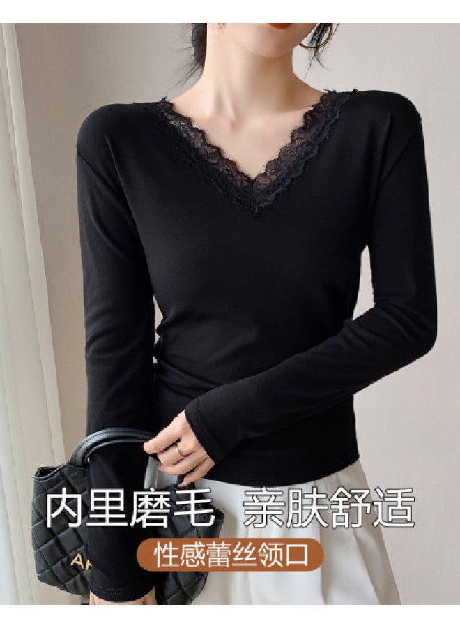 Top melon New Autumn V-Neck Lace Women'S Top, Base Layer Shirt For Women - Image 1
