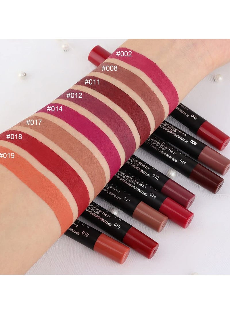 DNM 8Pcs Dark Ruby Red Plum Purple Wine Nude Beige Brown Matte Lipstick and Lip Crayon Liner Pencil Pen Set for Women mate magicos 24 horas originales pintalabios permanent - Image 3