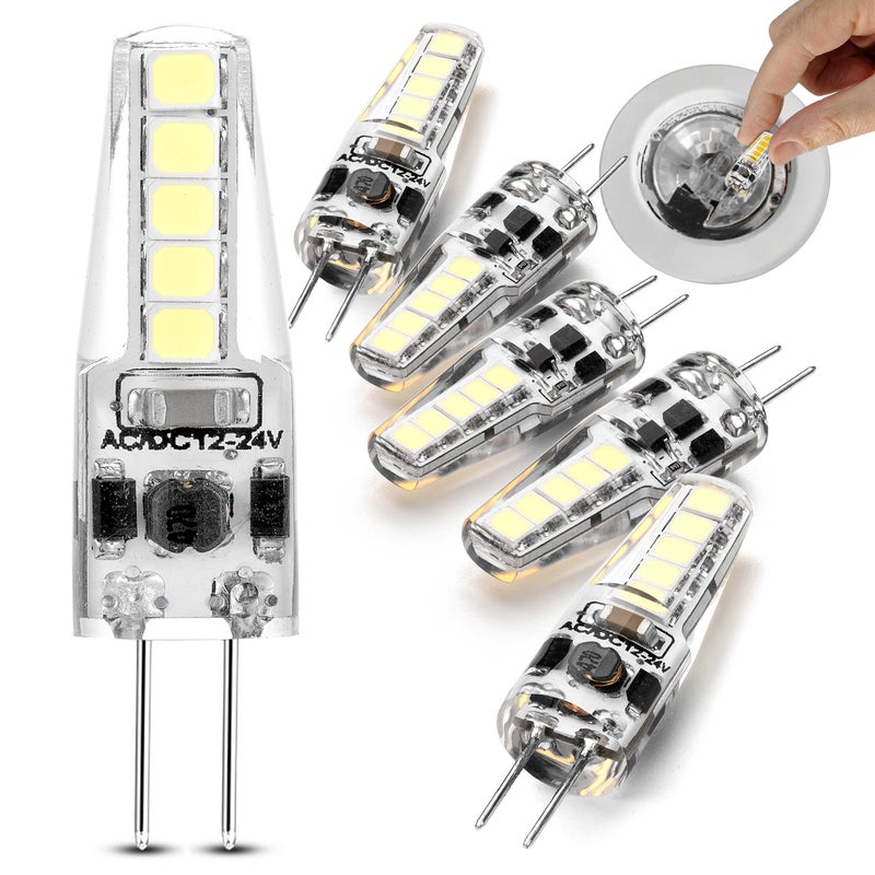 Heifymi G4 LED Bulb 12-24V AC/DC 3W Daylight 6000K 20W Halogen Bulb Equivalent T3 JC Bi-Pin Base Ceiling Recessed Puck Light for RV Camper Trailer Marine Boat Motorhome, 5 Pack - Image 1