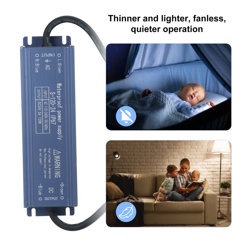 IP67 Waterproof LED Driver Switch Power Supply Transformer Adapter AC 110V-240V to DC 24V 120W Constant Voltage Output for LED Strip Light Outdoor Lightbox Signboard - Image 3
