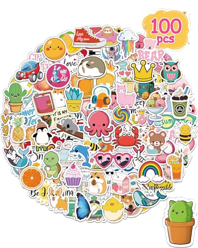 Greingways Sticker for Water Bottles 100 PcsPack Cute Vinyl Waterproof Vsco Laptop Stickers for School Students Gifts Classroom Teachers Prizes Stickers for Kids Teens Girls - Image 1