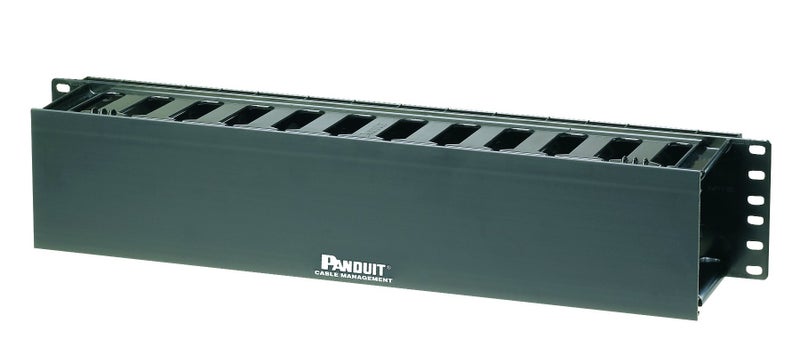 Panduit WMPF1E 2RU PatchLink Horizontal Single-Sided Cable Manager w/ Dual Hinged Front Cover, Black - Image 1